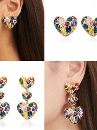 Stud Earrings European And American Designers Designed Retro Elegant Brass Heart-shaped Crystal Color Matching Fashion Temperament Earrings.