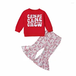 Clothing Sets Toddler Girls 2 Piece Outfits Christmas Letter Print Long Sleeve Sweatshirt And Cane Flare Pants Set Cute Clothes