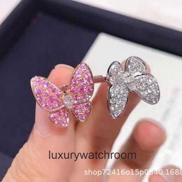 High End designer rings for vancleff Classic Butterfly Open Ring New Butterfly Ring Full of Diamond Sweet Ring Small and Fresh Original 1:1 With Real Logo