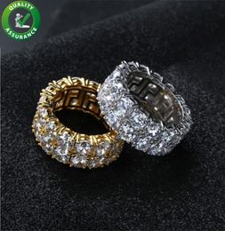 Hip Hop Iced Out Ring Micro Pave CZ Stone Tennis Ring Men Women Charm Luxury Jewelry Crystal Zircon Diamond Gold Silver Plated Wed6523711