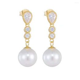 Dangle Earrings FULSUN Cubic Zircon Mother-of-pearl Drop 925 Sterling Silver 14K Gold Plated Fashion Fine Jewellery Gift For Women