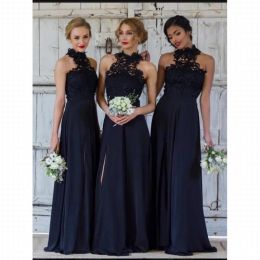 Elegant Halter Bridesmaid Dresses Lace Chiffon Side Slit Floor Length Long Maid of Honor Beach Wedding Guest Party Gown 2024 Custom Made