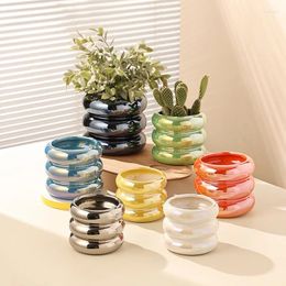 Vases Nordic Ins Style Light Luxury Candy Electroplating Glaze Colourful Ceramic Pot Fleshy Potted Green Plant Indoor Hole