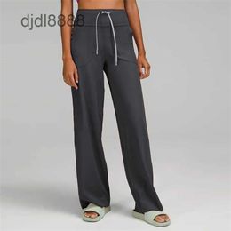 Yoga Womens Sports Pants Wide Leg Cloud Sense High Elastic Drawstring Pocket Speaker