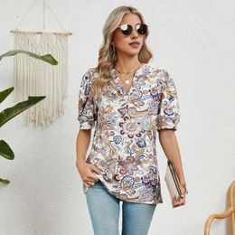 Women's Blouses Women Casual Shirt V-Neck Short Sleeve T-Shirt Graphic Print Loose Fit Tops Vacation Party Club Streetwear