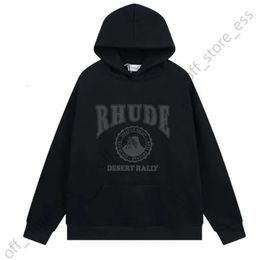 Rhude Hoodie Men And Womens Designer Sweatshirt Old Wash Embroidery Loose Drawstring Stretch Athleisure Thick Vintage High Street Hip Hop Couple Sweaters S-2Xl 792