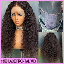 Malaysian Peruvian Brazilian Natural Black Deep Wave 13x6 Transparent Lace Frontal Wig 22 Inch 100% Raw Virgin Remy Human Hair On Sale