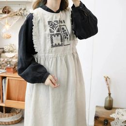 Casual Dresses Summer Women Sweet Mori Kei Girl Loose Plus Size Floral Embroidered Patchwork Comfortable Linen Sleeveless