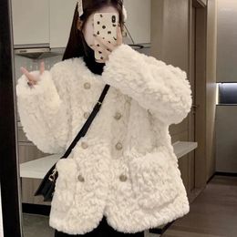 Women's Fur Lamb Wool Jacket Short Overcoat 2024 Autumn Winter Fashion Loose Thicken Warm Mao Tops Cotton Coat Outwear