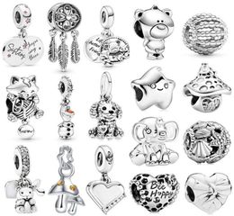 925 Silver Charm Beads Dangle 1Pcs New Cute Silver Star Cat Elephant Mushroom Pendant Bead Fit Charms Bracelet DIY Jewelry Accessories8386655