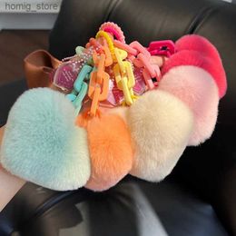 Plush Keychains Natural Rex Rabbit Fur Heart Bag Charm Chain Keychain Bag Pendant Women Girl Bag Charms Cars Accessory Fluffy Keyring Gifts Y240415