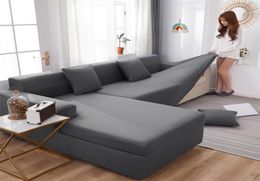 Gray leather Sofa Cover Set Stretch Elastic Sofa Covers for Living Room Couch Covers Sectional Corner L Shape Furniture Covers LJ25869134