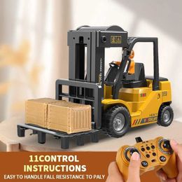 Diecast Model Cars Remote Control Forklift 2.4G RC Toy Gift Car LED Light with Simulated Sound and Light Engineering Car Education Toy J240417