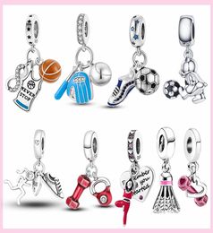 925 Silver Fit P Charm 925 Bracelet Baseball Football Volleyball Charms Yoga Barbell Sport Shoes Fitness charms set Pendant DIY Fine Beads Jewelry1907741