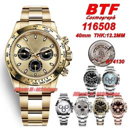 BTF Super Watches 116508 Cosmograph 904L 40MM THK12.2MM BT4130 Automatic Chronograph Mens Watch Champagne Dial 18K Yellow Gold Bracelet Gents Wristwatches