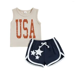 Clothing Sets Pudcoco Infant Born Baby Boys 4th Of July Outfits Sleeveless Letter Print Tank Tops Star Shorts Set 0-3T