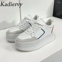 Casual Shoes Classic Thick Sole Sneakers Women Genuine Leather Lace Up Female Round Toe White Platform Woman