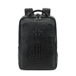 Backpack 2024 Luxury Alligator Brand Real Genuine Leather Men Backpacks Student Boy 15.6 Inch Computer Laptop Bag