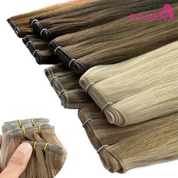 JENSFN Straight 100% Real Human Hair Weft Bundles 50gPcs 1624 Remy Natural Sew In Weaves Brown Blonde Colour 240401