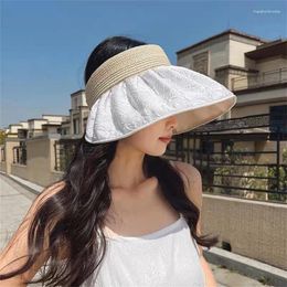 Wide Brim Hats Women's Summer Hat For The Sun UV Neck Protection Solar Beach Bucket Foldable Travel Double-sided Caps Female