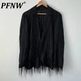 Men's Suits PFNW Solid Darkwear Chic Loose Tassel Causal Blazers For Men Single Breasted Long Sleeve Coat 2024 Summer Tide 21F3863