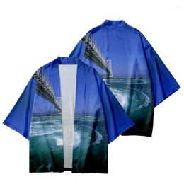 Ethnic Clothing Men And Women Japanese Kimono Fashion Traditional Art Landscape Print Cardigan Casual Loose Thin Coat Jacket