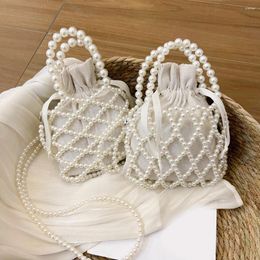 Drawstring Women Pearl Bag Mini Tote Bucket Woven Crossbody Handbag Exquisite Handmade Wallet Ladies Small Shoulder 2024