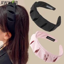 Headbands Korean Fashion Ruched Headband Hair Hoop for Women Solid Bud Folds Hairband Turban Headbands Wash Wide Headwrap Hair Accessories Y240417