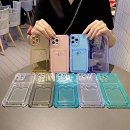 Four corner anti fall phone case with Card Holder, Clear Card Slot case, Ultra-Thin, Soft, Shockproof, Credit Card Protective Cover for i Phone 14