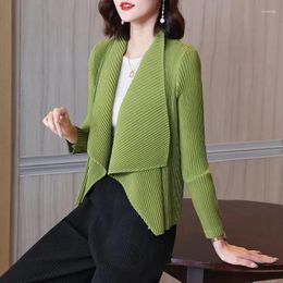 Women's Jackets High-End Pleated Jacket Casual Coat 2024 Summer Spring Autumn Thin Tops Solid Colour Lapel Folded