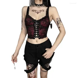 Women's Tanks 2024 Spring Black Early Short Strap Top Y2K Lace Open Back Tie Small Tank Cute Corset