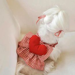 Dog Apparel Big Bow Heart Dress Clothes Puppy Red Plaid Ruffle Skirt Small Dogs Clothing Bichon Girl Pet Items Cat Spring Summer Outfits