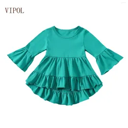 Girl Dresses VIPOL Baby Toddler Girls Dress Long Sleeve Ruffle Kids Party Clothes For 1 2 3 4 5 Year Children Princess Solid Colour Clothing