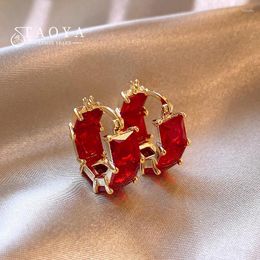 Dangle Earrings Sexy Luxury Red Color Square Crystal Zircon Metal Copper Alloy Hoop 2024 Jewelry For Women's Fashion Accessories