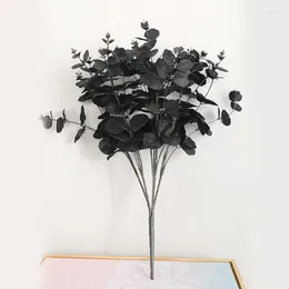 Decorative Flowers 47cm 20 Heads Wedding Party Decoration Artificial Flower Eucalyptus Type Black Silk Plastics Dried