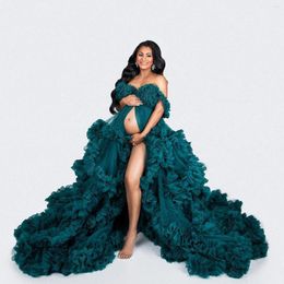 Party Dresses Split Flowy Maternity Pography Dress Women Tulle Ruffles Prom Gown Off The Shoulder Long Custom Made Robes