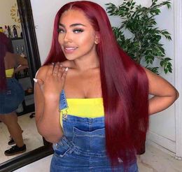 2020 New Burgundy Red Human Hair Wig 13x6 Deep Part Wig Glueless Preplucked with Baby Hair Silk Straight 99J Brazilian Remy Hair5239469