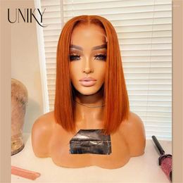 Ginger Short Bob Lace Front Wigs Human Hair For Women Blonde Orange Straight Glueles4x4 Closure Wig