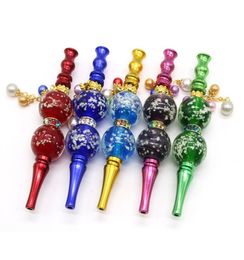 Smoking Nozzle Gold Plated Crystal Inlay Portable Hookahs Tips glow in dark Blunt Holders Shisha Smoke Pipes Metal Gourds Beads 142916955