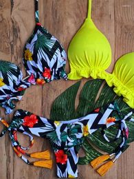Women's Swimwear Miyouj Sexy Bikinis Push Up Bikini Set 2024 Plant Print Swimsuit Women Beachwear Bandage Triangle Bathing Suits Brazilian
