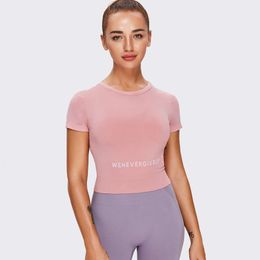 New Internet Celebrity Seamless Yoga Short Sleeved Fiess Suit, Tight Fitting T-shirt, Women's Running Sports Top F41734