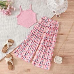 Clothing Sets FOCUSNORM 4-7Y Fashion Little Girls Summer Clothes Flowers Print Sleeveless Strap Vest Tops Wide Leg Pants