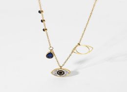 Pendant Necklaces 18K Gold Plated Stainless Steel Necklace For Women Blue Tears Zircon Eye Chokers Party Gifts2847436