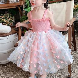 Girl Dresses 1-4Y Kids Baby Girls Dress 3D Butterfly Ruched Sleeveless Layered Cami Summer Casual Clothes Princess
