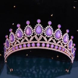 Hair Clips Baroque Luxury Elegant Blue Green Pink Purple White Opal Crystal Tiaras For Women Wedding Girls Party Crown Accessories