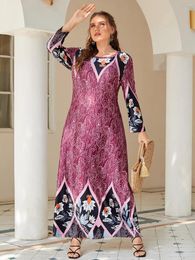 Plus Size Dresses Dress 2024 Autumn Winter Women Long Sleeve Retro Print Vintage Big Curvy Abayas Muslim Islamic Clothing