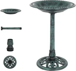 Garden Decorations Wild Bird Bath Green Patina Weather Resistant Resin Pedestal Birdbaths Antique Sculpture Finish Decor 28 Inch