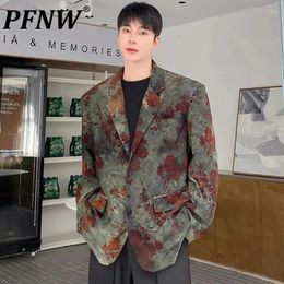 Men's Suits PFNW Flocking Male Suit Jacket Chic Jacquard Shoulder Design Turn-down Collar Blazer Korean Fashion Spring 2024 9C4578