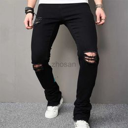 Men's Jeans For Men Ripped Distressed Slim Male Denim Trousers Biker Stylish Holes Solid Jogging Casual Flare jean Pants d240417