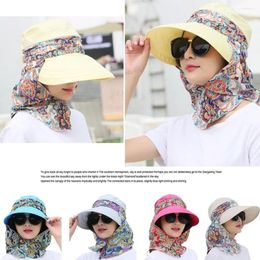 Wide Brim Hats Fashion Women Summer Outdoor Riding Anti-UV Sun Hat Sunscreen Neck Beach Caps Face Floral Foldable Print A0G9